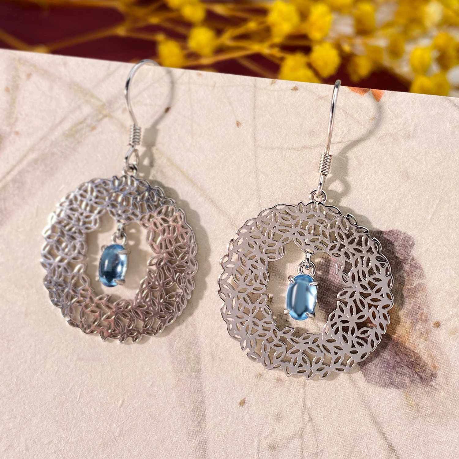 

SILE Fashion Round Big Drop Earrings For Women 100% 925 Sterling Silver Natural Topaz Inlay Earring Luxury Party Wedding Jewels