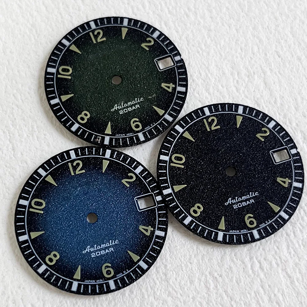 28.5mm Fine Glitter Matte Sport Watch Dial Numeral Triangle Markers Single Date For NH35 NH36 DIY Watch Mod Replacement Parts
