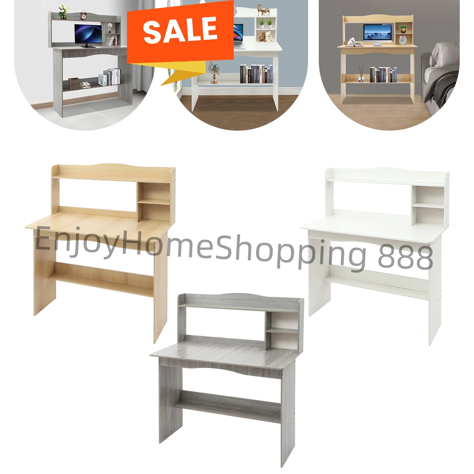 그레이/화이트/오크 2단 책상/컴퓨터 테이블 100x48x120cm 홈 오피스, 학습 및 작업 공간을 위한 현대적이고 쉬운 조립