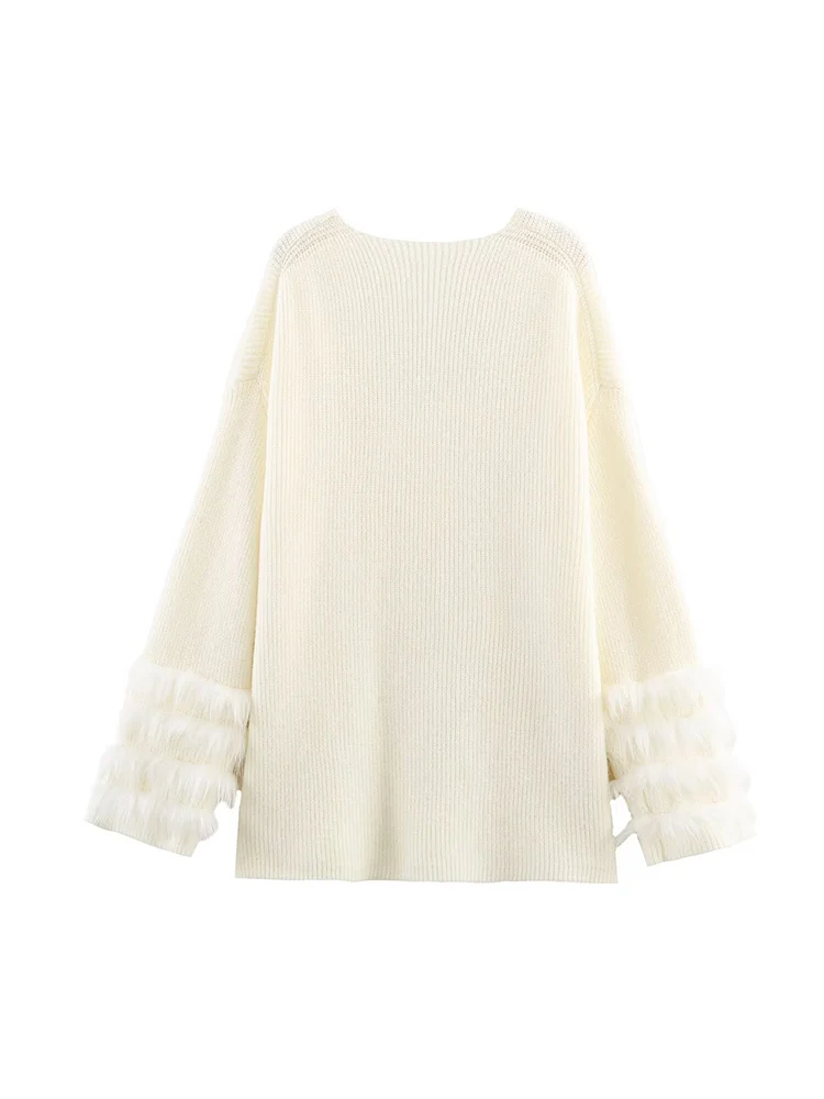 Nuovo abito alla moda da donna in stile europeo con uno stile casual versatile ed elegante, dotato di scollo a V e soffice maglia.