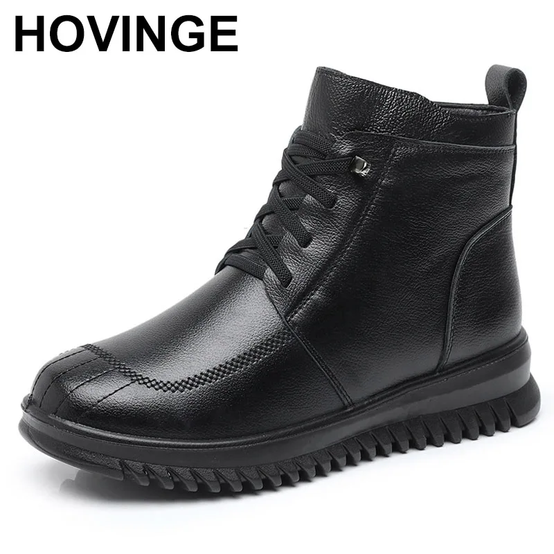 

Зимние зимние ботинки, женская обувь из натуральной кожи, женские толстые плюшевые теплые ботильоны на шнуровке, непромокаемые нескользящие ботинки для мам