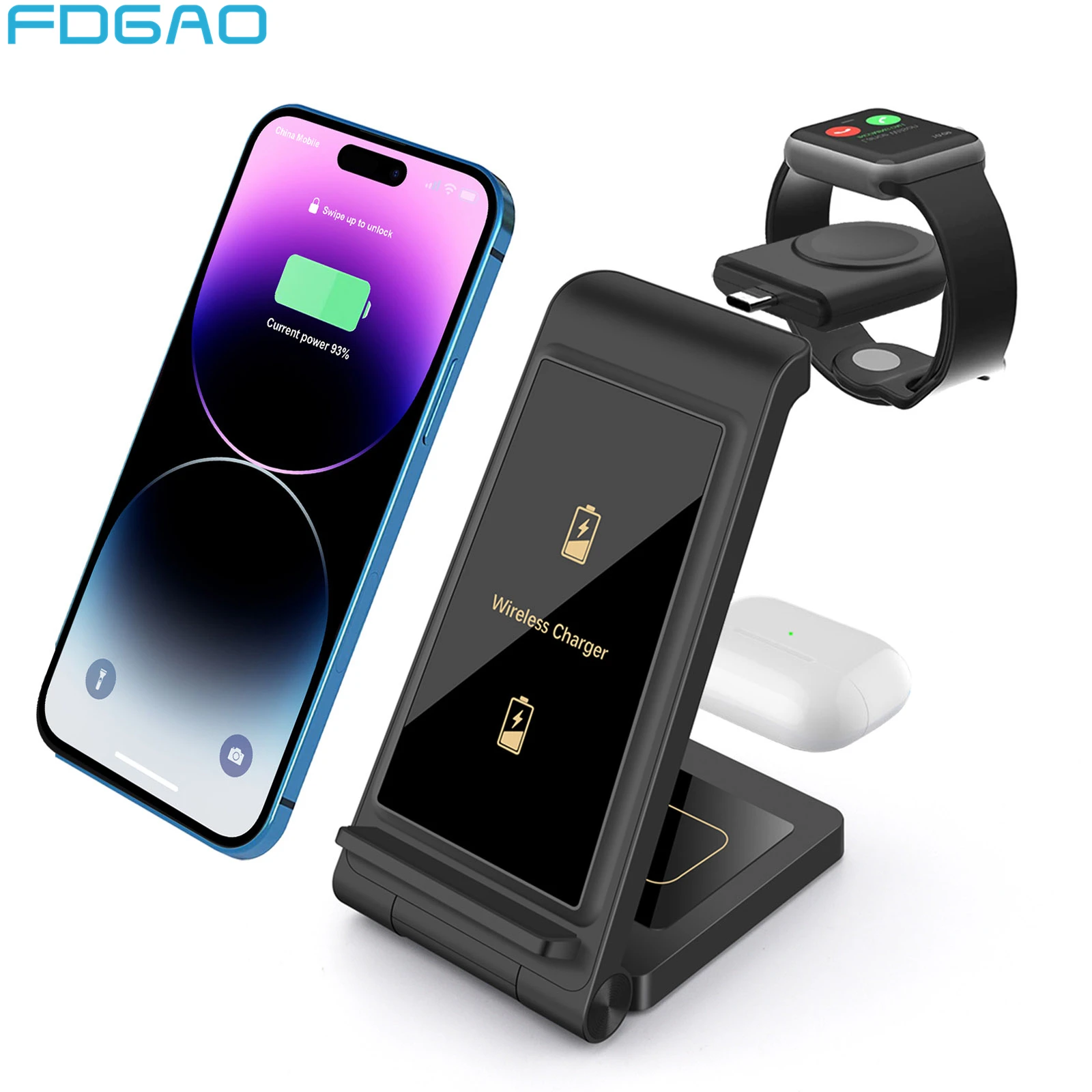 30W 3 in 1 Wireless Charger Stand for Airpods Pro Apple Watch 9 8 Foldable Fast Charging Dock Station For iPhone 15 14 13 12 11