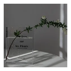 2025 New Portable Acrylic Book Shaped Vase Cute Bookshelf Decor for Floral Arrangement for Flowers Aesthetic Room Decor
