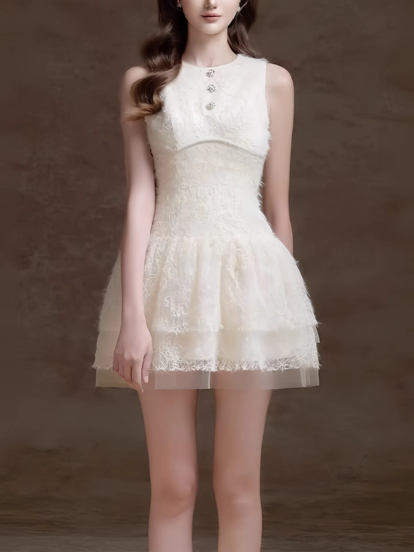 

Высококачественные белые плюшевые сетчатые платья, весеннее женское мини-платье без рукавов с круглым вырезом, летний пуловер с высокой талией, короткое платье на молнии