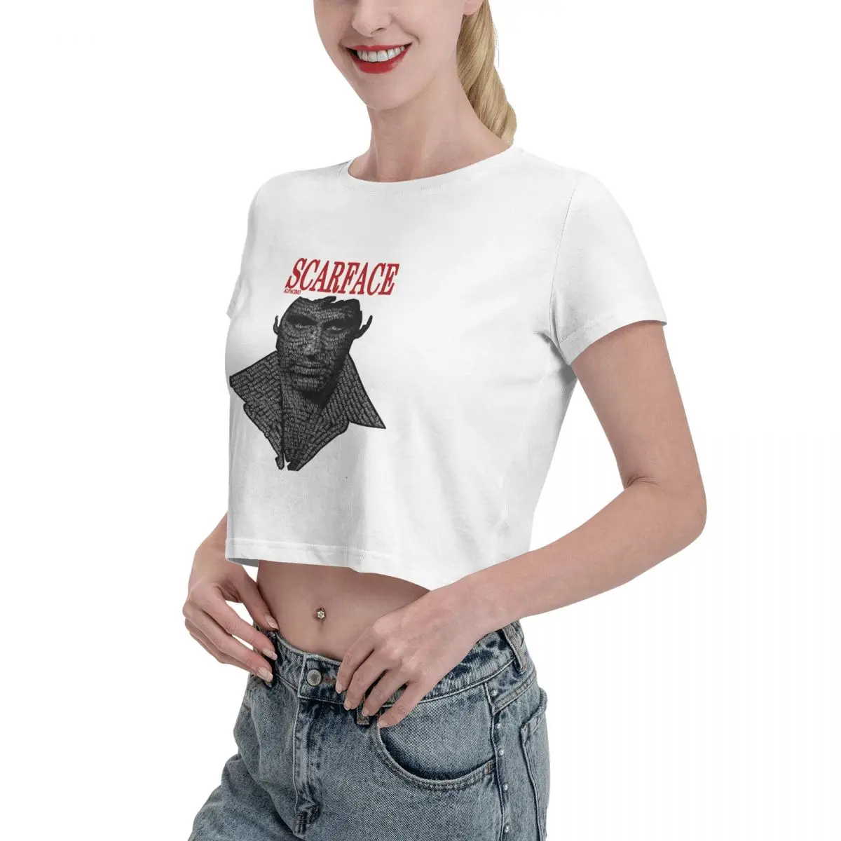 Movie Scarface Tony Montana Graphics Tshirt Cartoon Graphic Tees Female Crop Top,Leak navel T-shirt