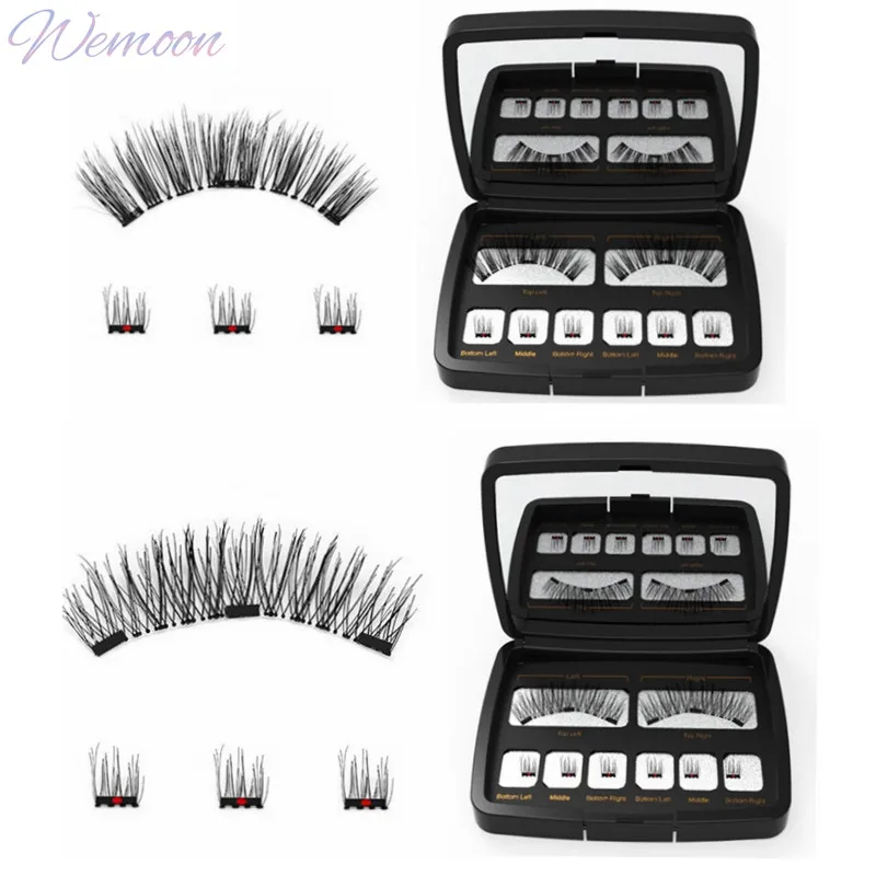 Magnetic Eyelashes with 3 Magnet Kit Acrylic Box Packaging 3D Handmade Soft Natural Fake Eye Lash Reusable Long Lasting Tool