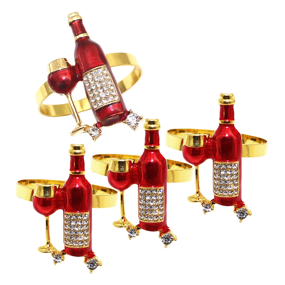

4 Pcs Red Bottle Decoration Chic Serviette Ring Hotel Buckle Napkin Rings Buckles Set