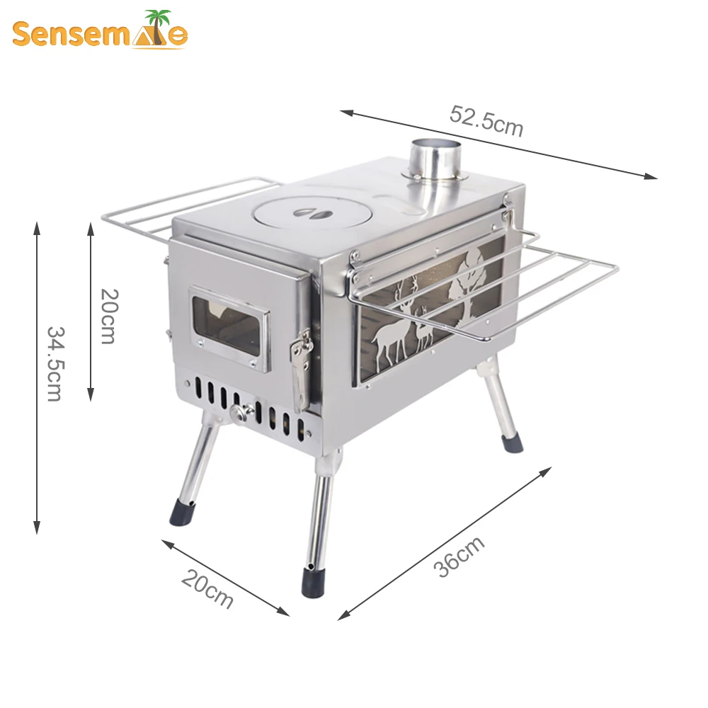 Imagem -06 - Large Portable Fire Wood Stove com Window Pipe Tent Aquecedor para Cot Camping Ice Fishing Cooking Outdoor Bbq