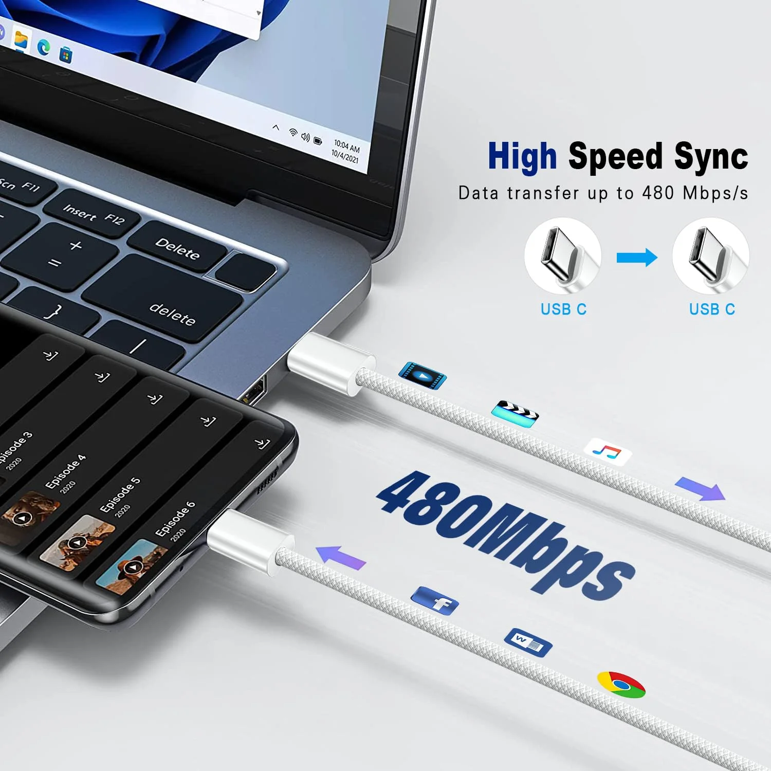 30 واط شحن سريع محول عدة USB C الجدار شاحن 3.3Ft/1 متر نوع C كابل بيانات مضفر آيفون 16 15 برو ماكس سامسونج شاومي آي باد