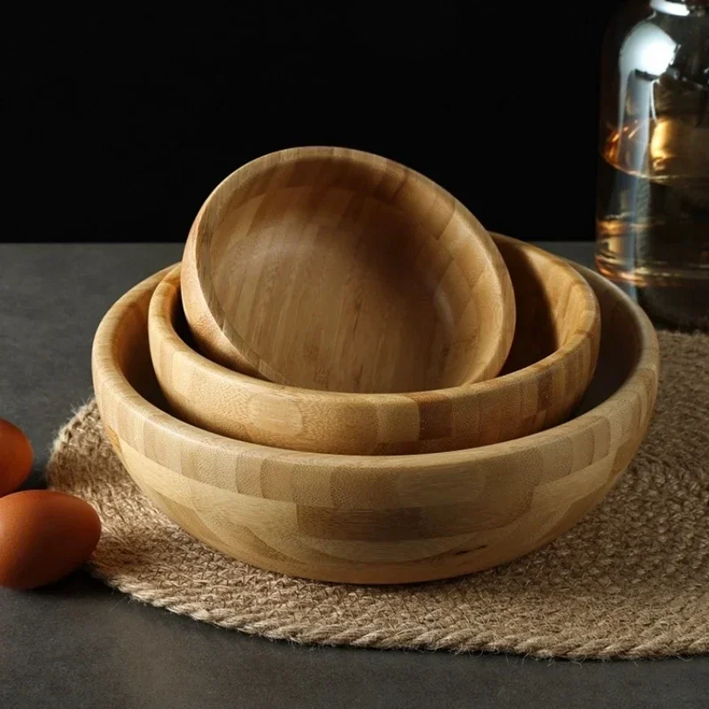 Bamboo Wooden Salad Bowl and Noodle Mixing Bowl Kitchen Utensils Natural Material No Paint No Wax Large Wooden Bowl Utensils