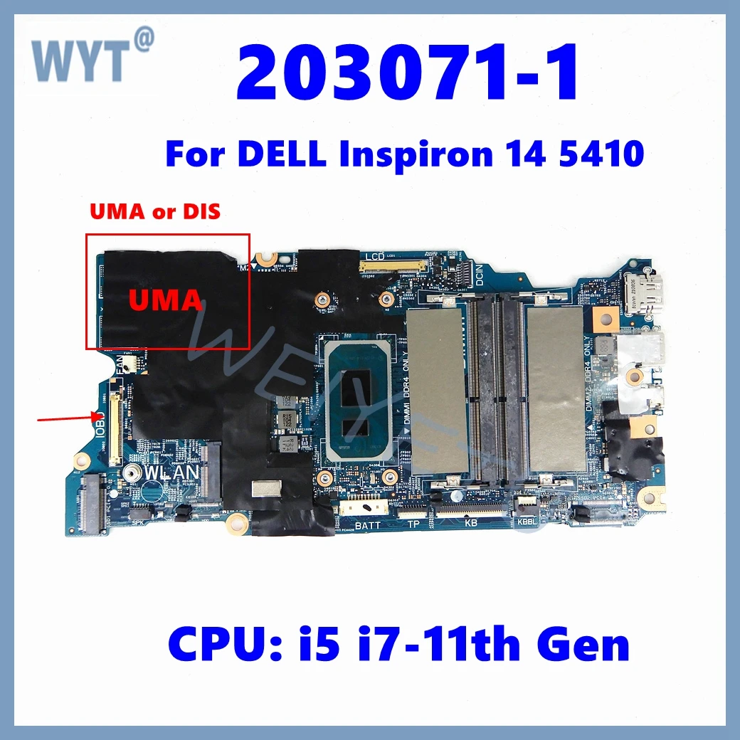 203071-1 Notebook Mainboard For DELL Inspiron 14 5410 2-in-1 Laptop Motherboard With I5 I7-11th Gen CPU UMA or DIS Fully Test ok