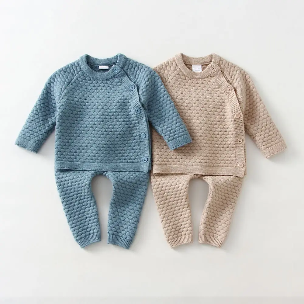 2Pcs Baby Boy Clothes Sets Soft Knit Cotton Baby Boy Tops Sweater + PantsAutumn Winter Kids Outfit