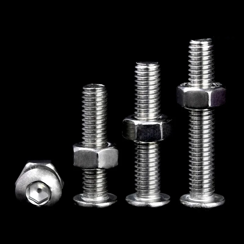 ชุดสกรูหัวกลมแบบหกเหลี่ยมพร้อมน็อตและสลักเกลียวสแตนเลส 316
