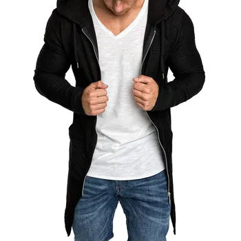 Men Hoodies Long Cardigan Men Trench Coat Zipper Men Coat Soft Hooded Windbreaker Men Jackets Sweatshirt