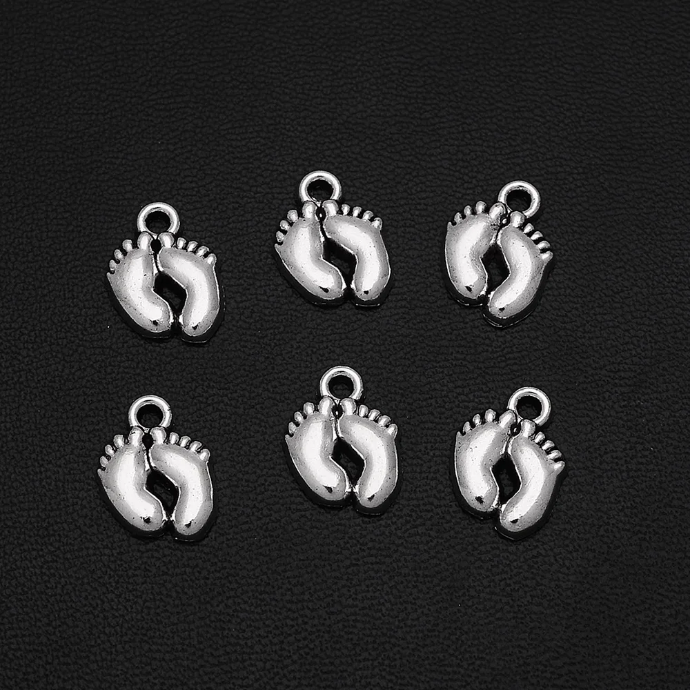 30pcs/Lot 10x14mm Antique Baby Feet Charms New Born Pendants For DIY Keychain Jewelry Making Supplies Accessories Wholesale Bulk