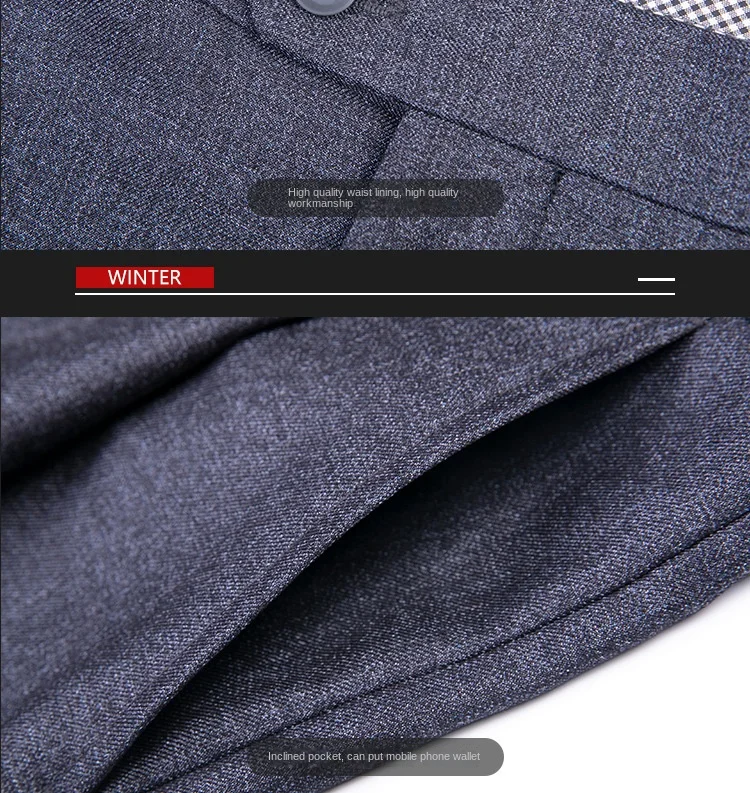 Double Pleated Mens British Pants High Waist Thicken Straight Business Black Formal Clothes For Mens Dress Trousers size 42 44 - Image 5