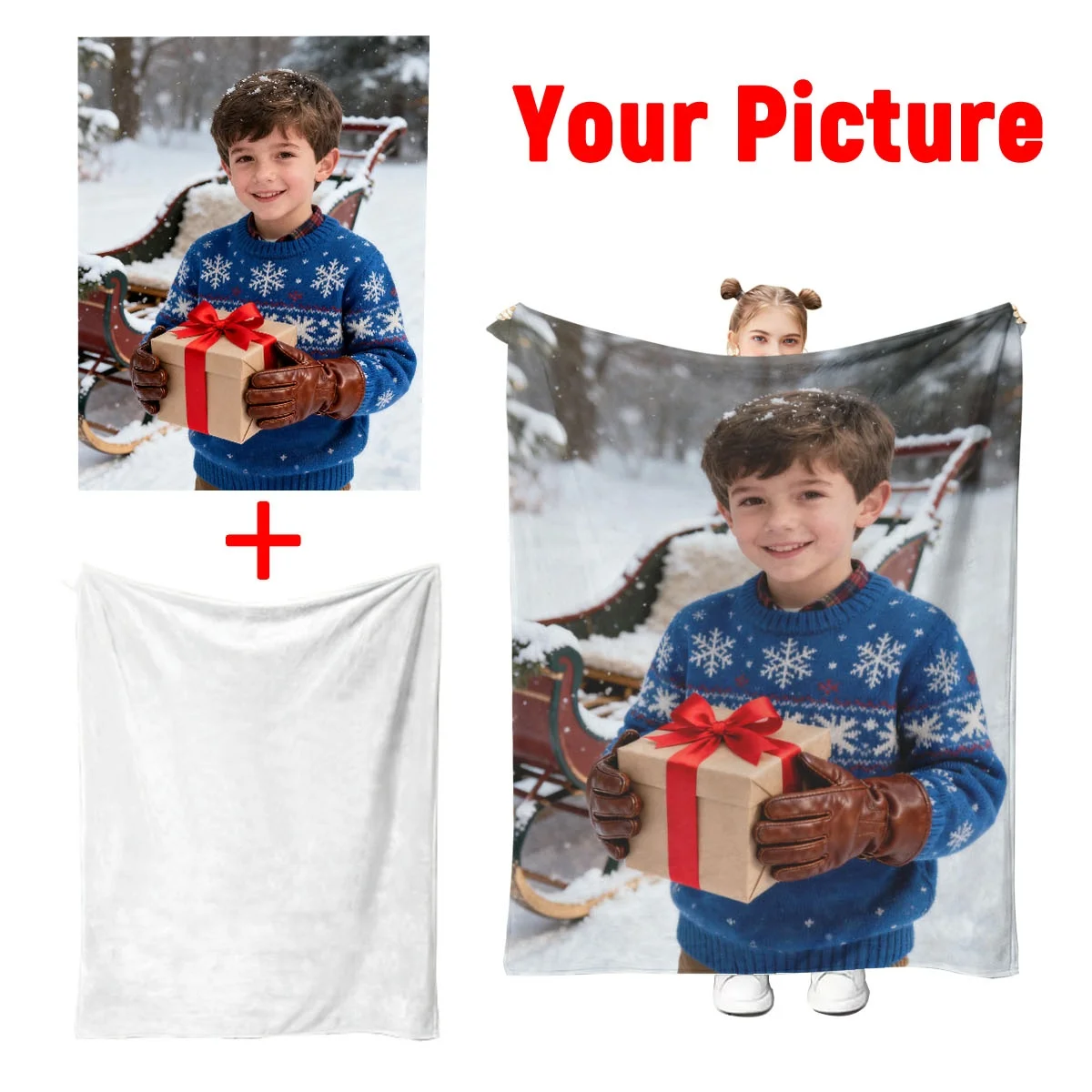Christmas Custom Couple Christmas Scene Photo Flannel Blanket - High-Definition Print That Doesn'T Fade, Soft and Warm, Machine Washable, Suitable for Bedroom Beds, Watching Shows on the Sofa, Christmas Travel Backup - 100% High-Quality Polyester - Perfect as a Romantic Christmas Gift for Boyfriend/Girlfriend