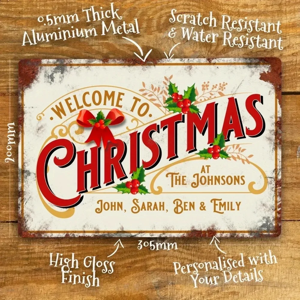 Customizable Christmas Metal Sign 2D Flat, Waterproof Personalized Name Wall Plaque Decor - view 4