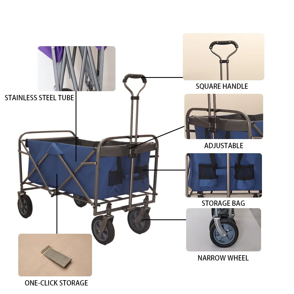 Camping Foldable Outdoor Beach Collapsible Foldable Wagon Truck Garden Trolley 80kg Folding Wagon