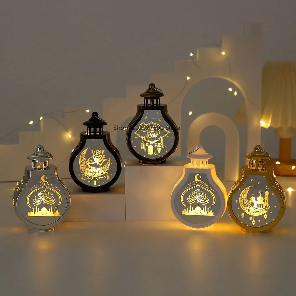 Retro Ramadan Mubarak LED Luce notturna Castello lunare Eid Mubarak Lanterna Islamico Musulmano Ornamento da tavolo 2025 Decorazione per feste a casa