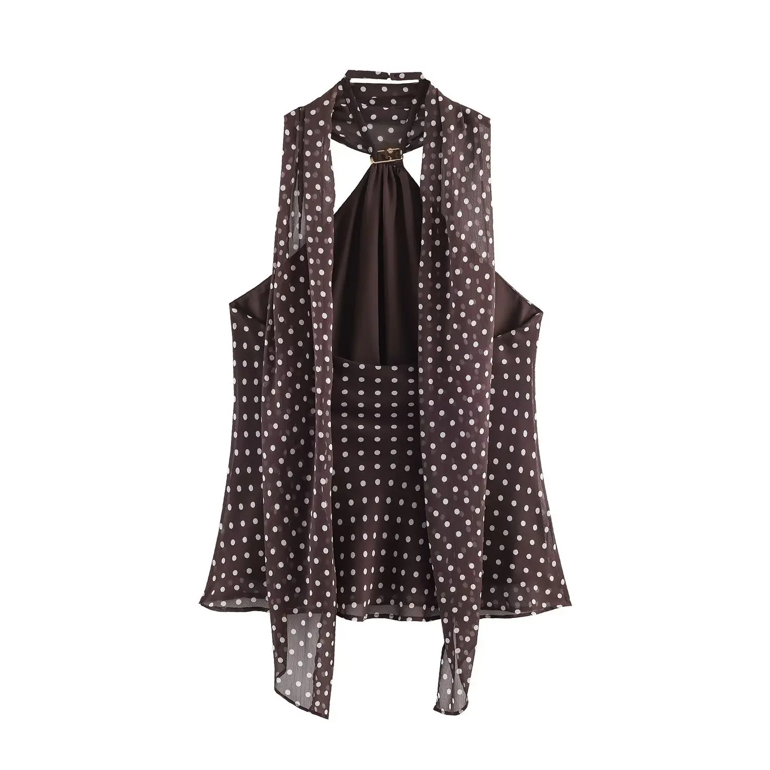 Women's Fashionable Polka Dot Halter Neck Top   FU2Q