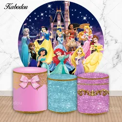 Disney Princess Theme Circle Backdrop Girls Birthday Party Baby Shower Round Photography Background Cylinder Covers