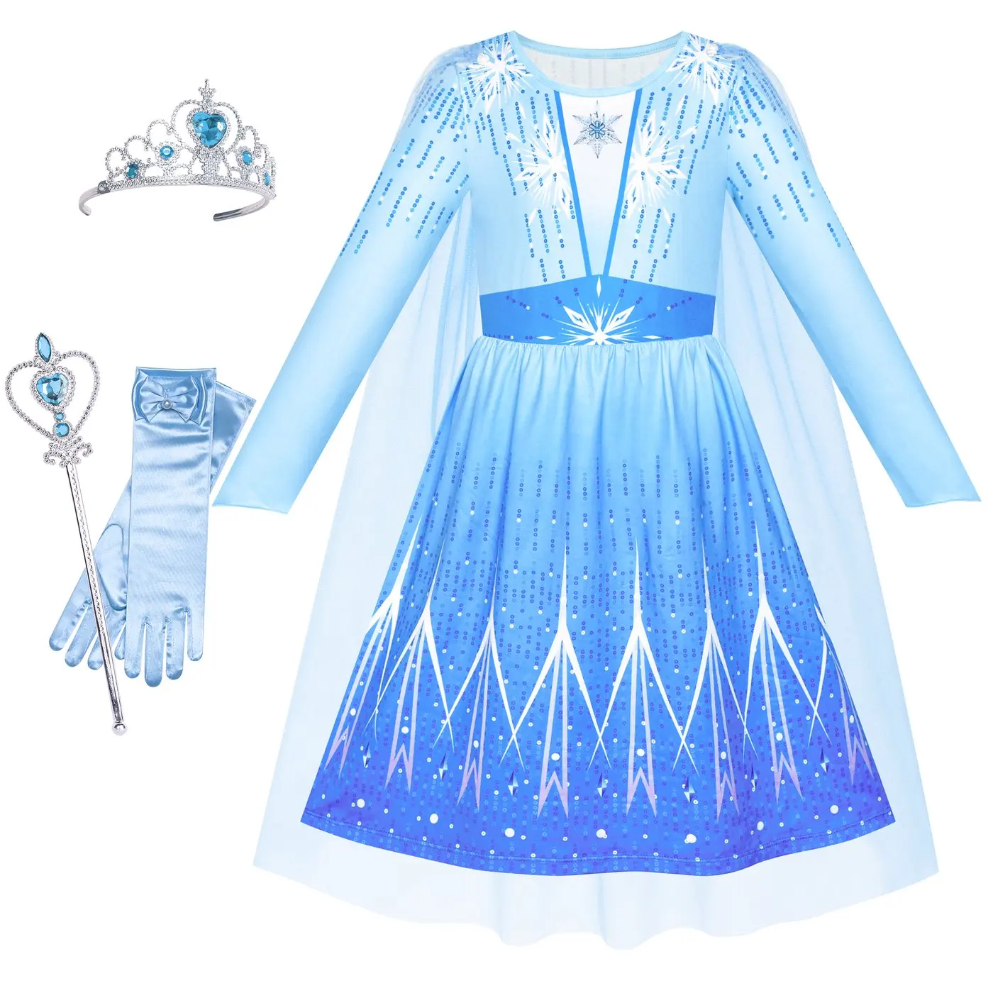 Girls Dress Snow Queen Ice Princess Birthday Crown Magic Wand