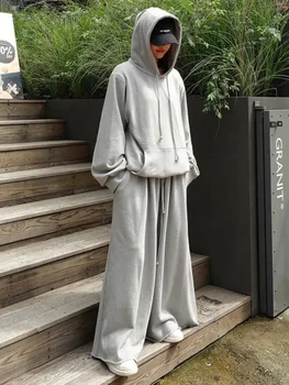 Uoozee 2024 חדש נשים מכנסיים שחור אפור צבע האביב קיץ אופנה מזדמנים גבוהה ויפטו מכנסיים רחבים