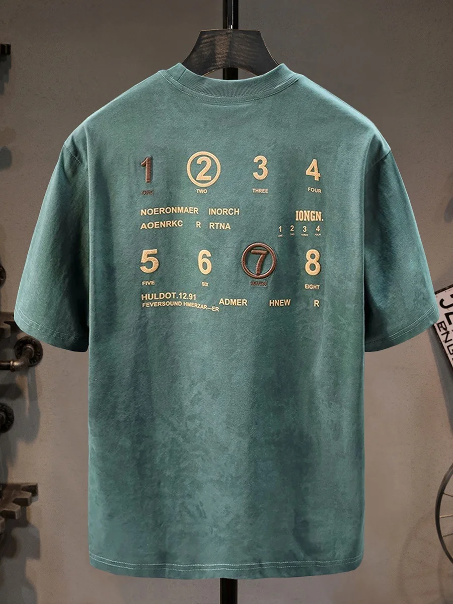 

American Heavyweight Embroidered Print T-irt Men's Summer Loose Comfortable Trendy Brand round Ne f Sve Youth Casua...