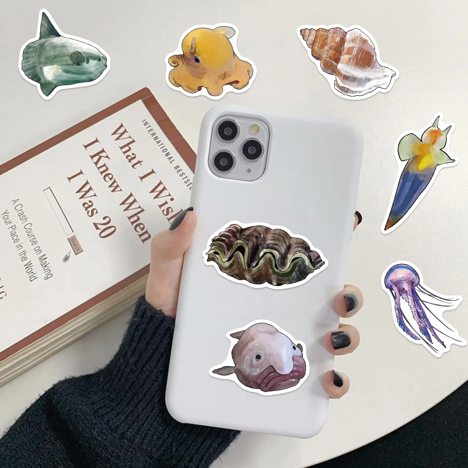 50PCS Funny Marine Life Cartoon Stickers Fish Shrimp Shell Animal Graffiti Decoration DIY Toys Fridge Laptop Guitar Bike Decals