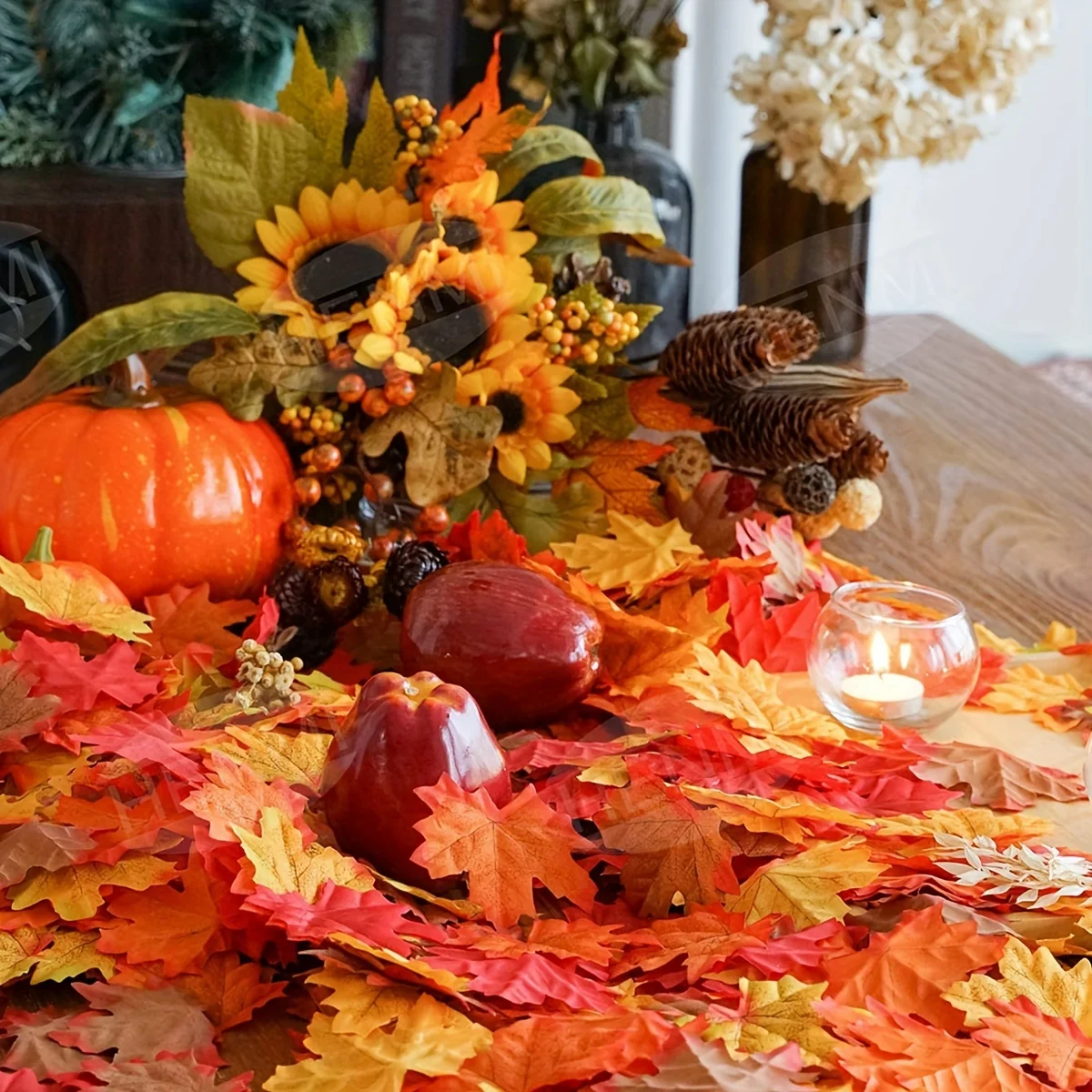 500pcs Artificial Plants Autumn Silk Maple Leaves Outdoor Wedding Garden Party Festival Home Table Scrapbook Backdrop DIY Decora