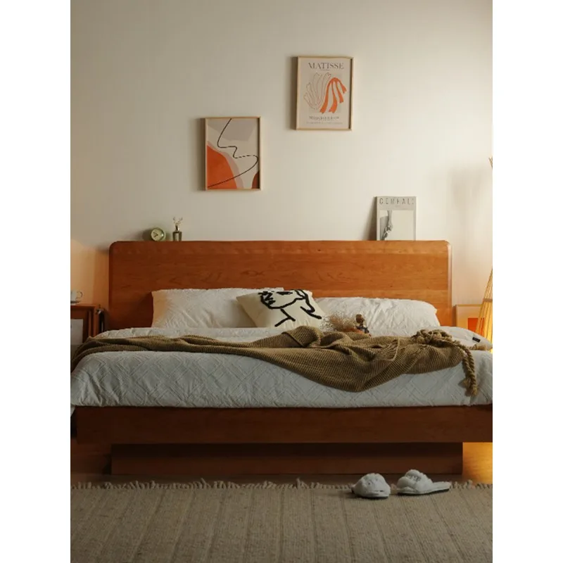 

Solid wood box bed Japanese-style small apartment high box storage bed 1.8m double bed cherry wood storage suspended bed