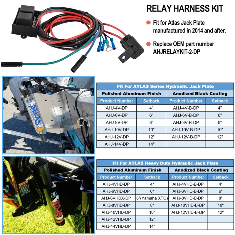 AHJRELAYKIT2DP Relay Harness Jack Plate Wiring Kit Fit for 2014 to Present Atlas Series Outboard Motor Hydraulic Jack Plates