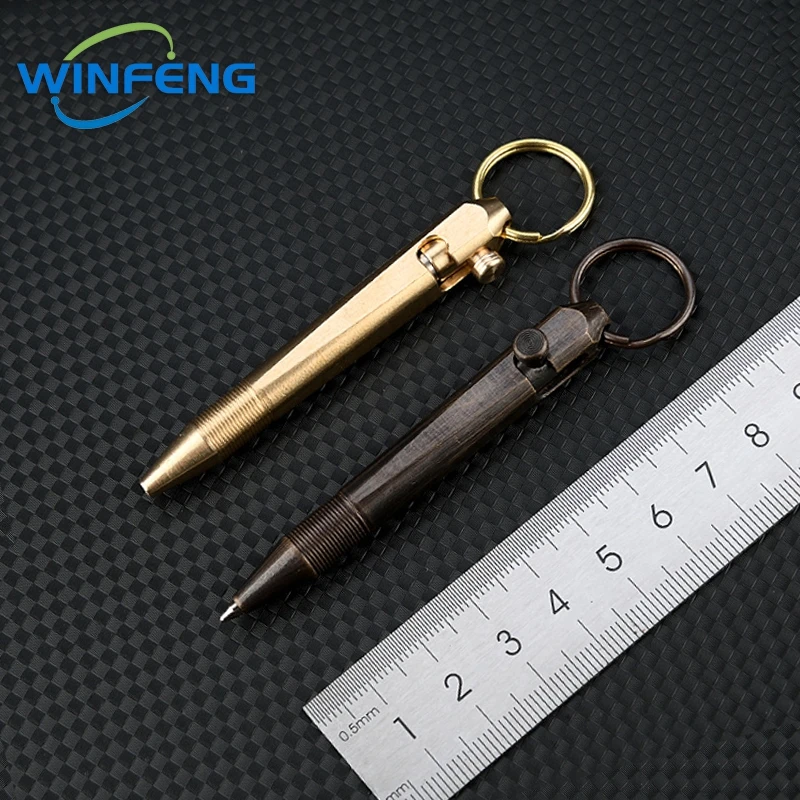 Vintage Brass Tactical Pen Business Signature Ballpoint Pen Portable Emergency Writing EDC Tool Keychain Office Student Supplies