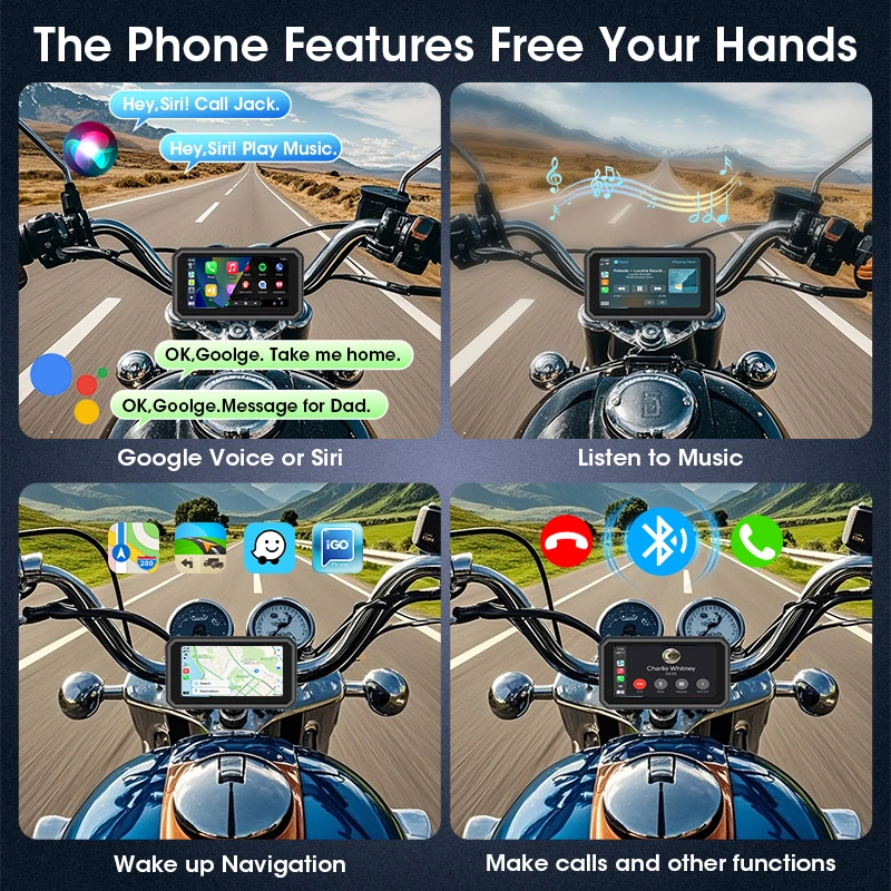 6.25 بوصة دراجة نارية لتحديد المواقع والملاحة 4K + 1080P عدسة مزدوجة DVR IPX7 شاشة مقاومة للماء اللاسلكية CarPlay أندرويد السيارات محرك مسجل