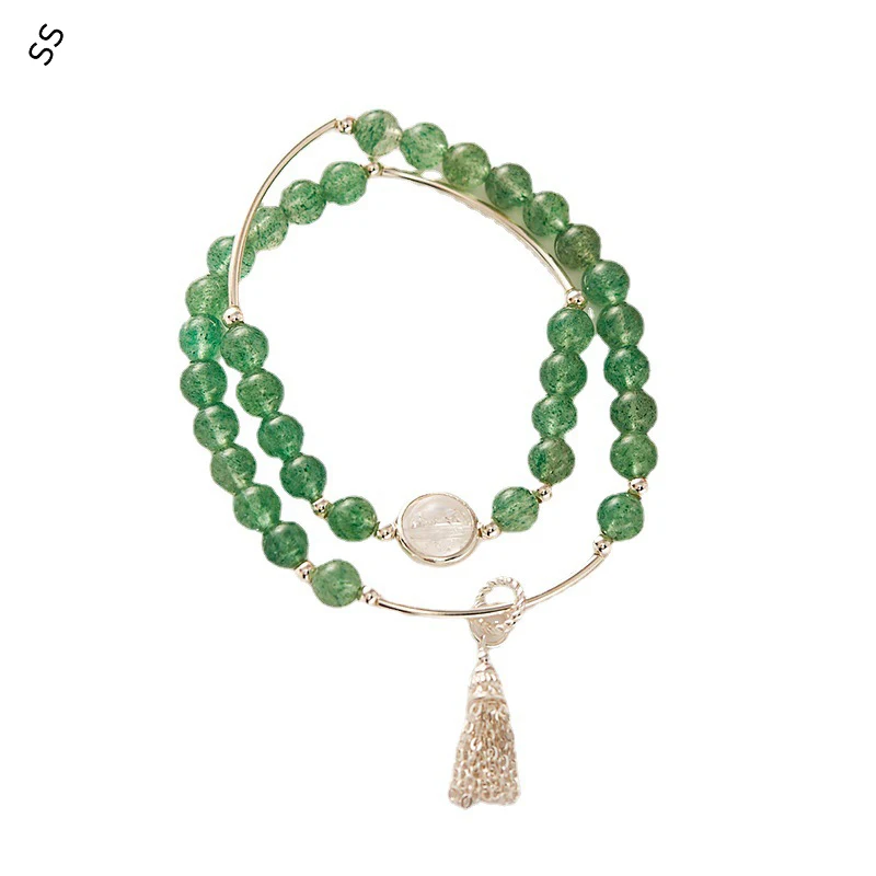 

Youthful Girl/Boy S925 Silver Natural Green Strawberry Crystal Bracelet Ins Simple Design Small Fresh Forest Style Hand Chain