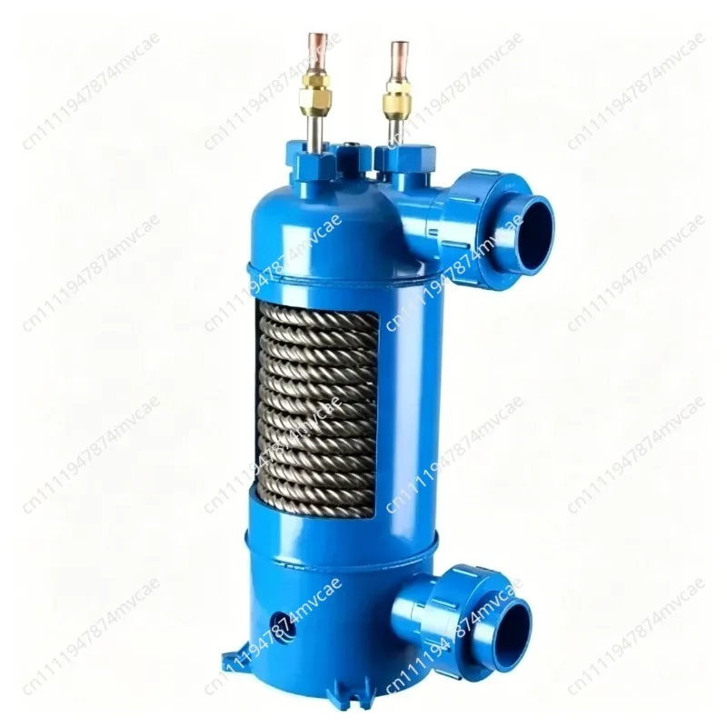 MHTA-1.5 Screw Titanium Tube Pvc Shell Heat Exchanger for Swimming Pool Heat Pump, Aquarium Chiller Evaporator Refrigeration
