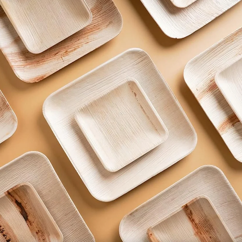 Eco-Friendly Disposable Palm Leaf Plates & Cutlery - 10 Inch Biodegradable Dinnerware for Parties, Camping | Microwave/Freezer Safe