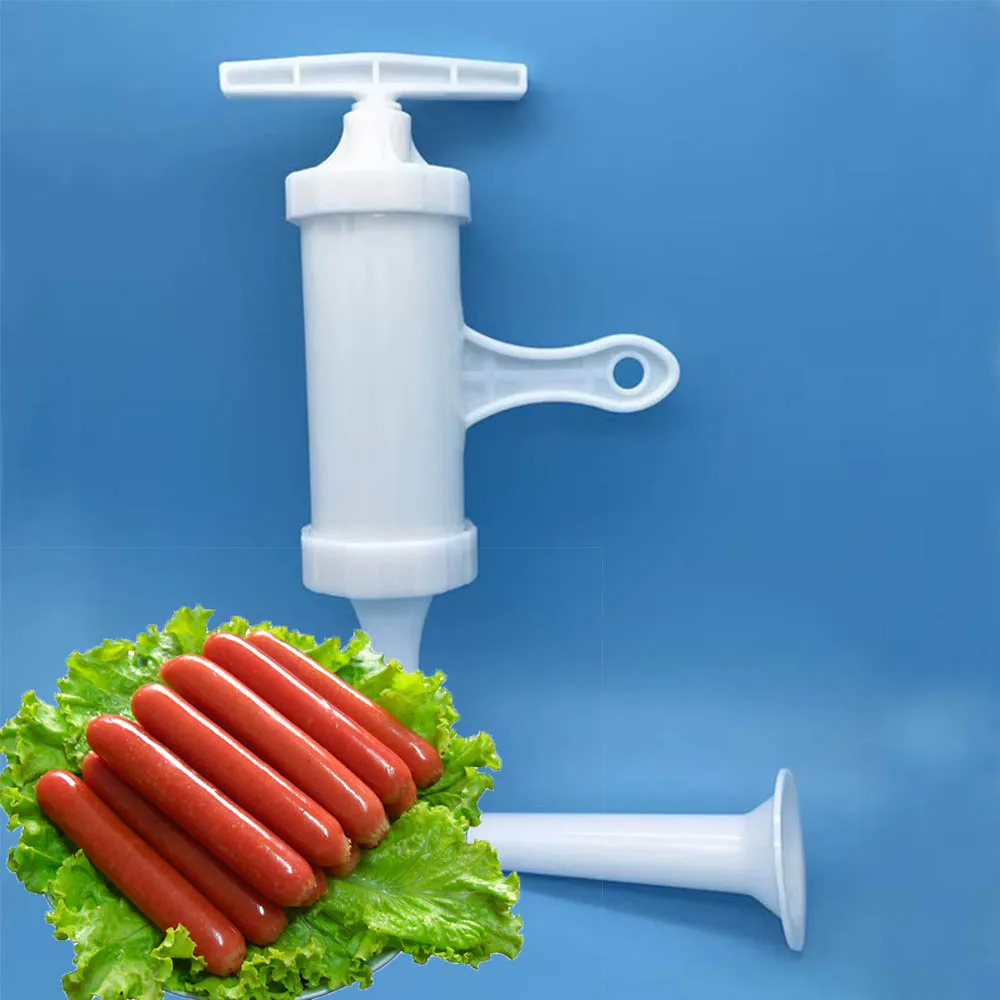 1Set White Manual Sausage Stuffer Hand Made Sausage Filler Maker Large Small Funnel Nozzles Kitchen Tools Sausage Maker Nozzle