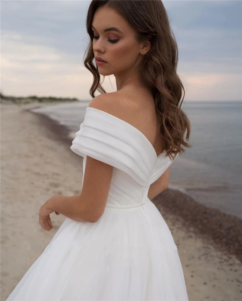 Vestido De Novia De Organza sencillo personalizado para mujer, vestidos De Novia De playa con hombros descubiertos, Vestido De Novia sin espalda 2025