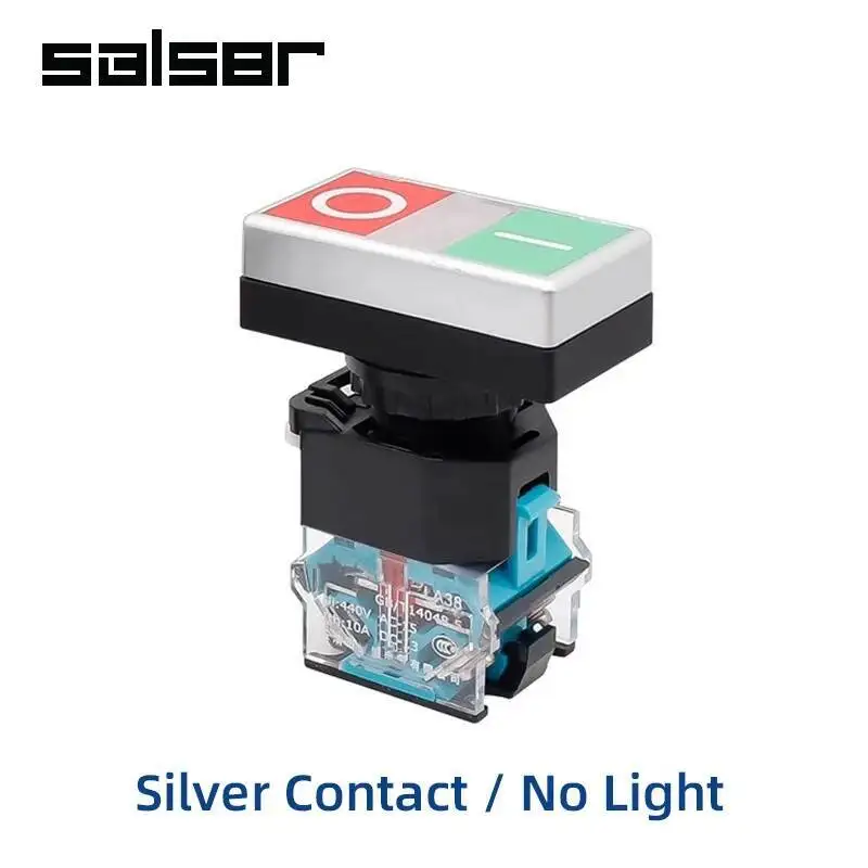 Interruttore a pulsante a testa piatta da 22 mm LA38-11D/RG Rosso Verde con luce ON-OFF Ripristino momentaneo Contatto in ottone/argento