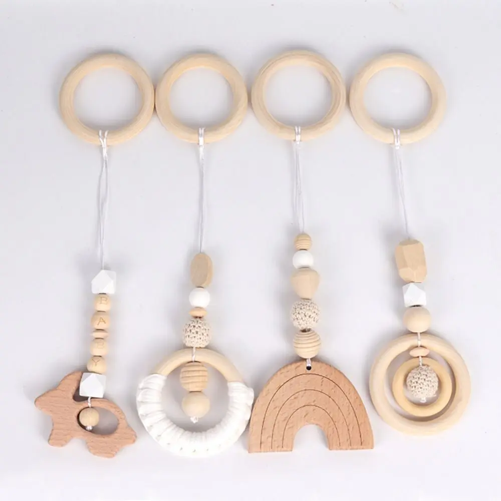 Nordic Style Sensory Wooden Beech Activity Gym Frame Rabbit Bead Baby Gym Toys Play Frame Pendant Ring-pull Toy Help Baby Stand