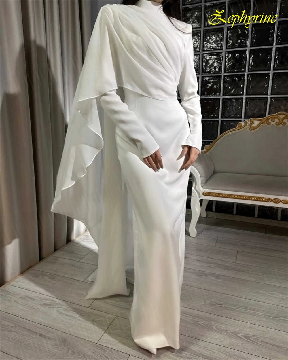 Customized High Collar Elegant Evening Dress and White Temperament High Quality Bespoke Occasion Gowns Formal Celebrity Gowns