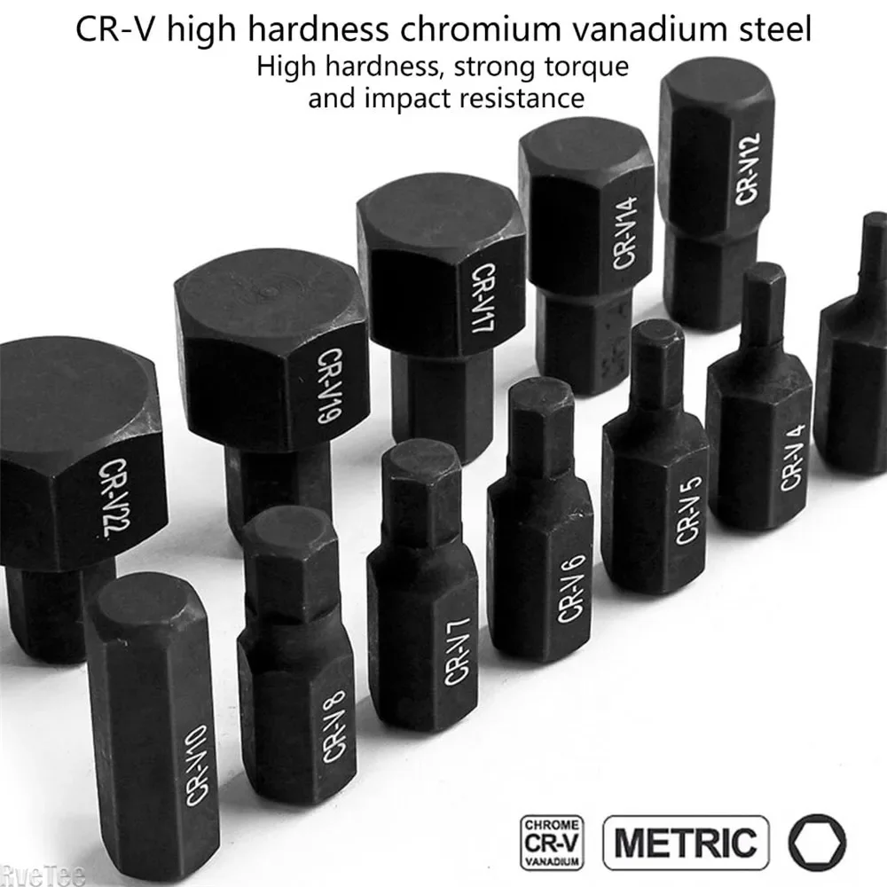 Allen Key Hex Bit Socket Set, Hexagon Bit Socket, Chave Ferramenta Cabeça para Ratchet, Drive Screw Driver, 3-24mm, 14Pcs, 1/2"