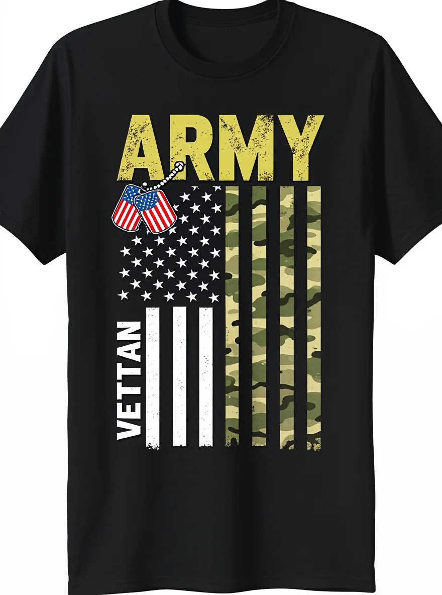 

Men's Army Veteran T-Shirt - 100% Cotton American Flag Camo Print Casual Daily Wear