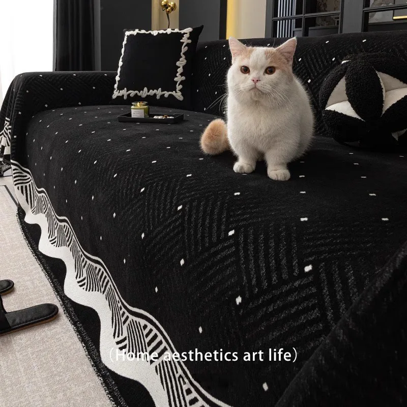 

High End All Inclusive Sofa Towel with Tassels Soft Dirt-Resistant Couch Slipcover Double Face Usable Dust Cover for All Seasons