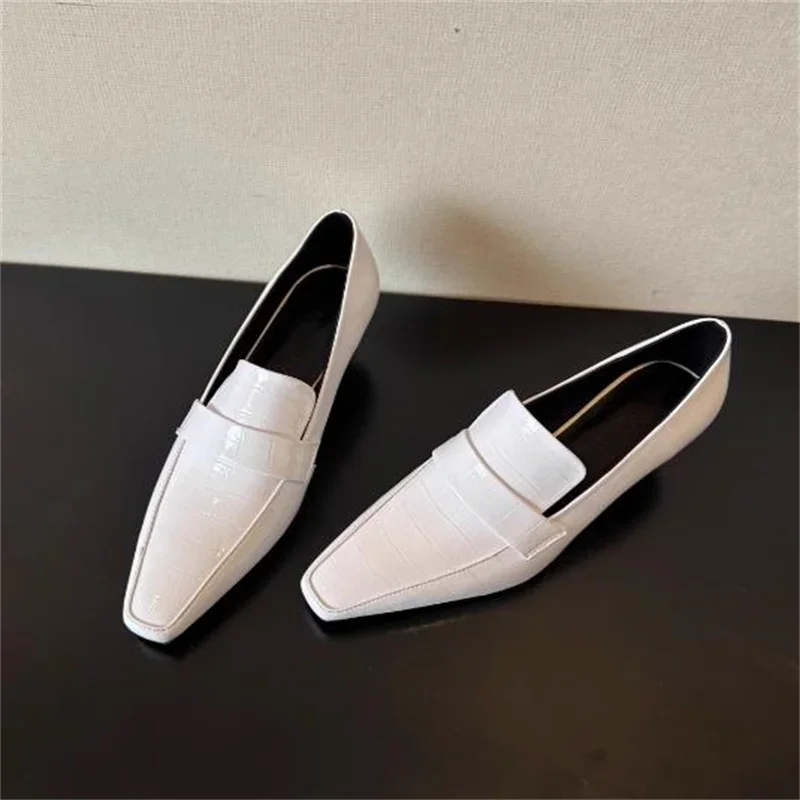 

Sewing Lines Shoes For Ladies Pointed Toes Low Heels Female Loafers Stitching Zapatos Mujer Shallow Womens PU Leather Chassure