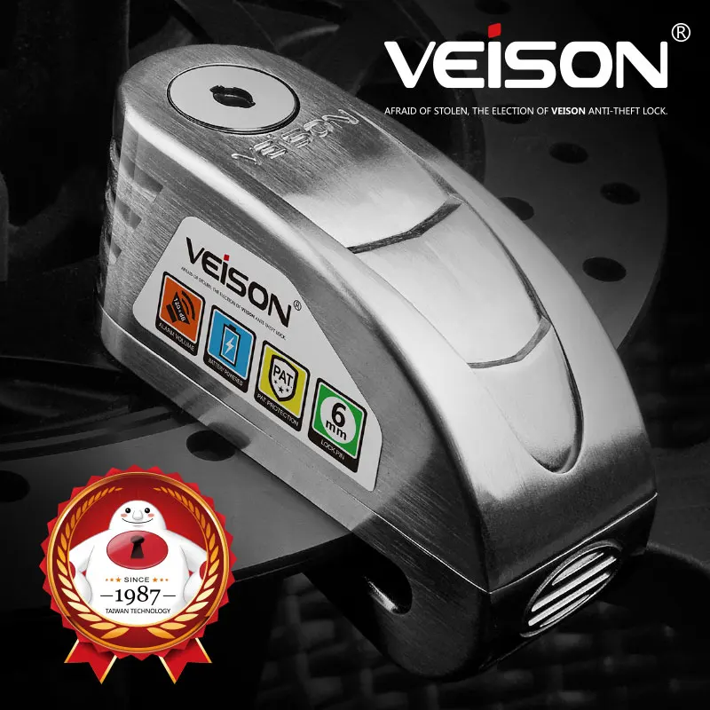 VEISON Motorcycle lock Waterproof Alarm Wheel Lock Bike Steelmade Disc Lock Warning Security Anti Theft Brake Padlock Alarma