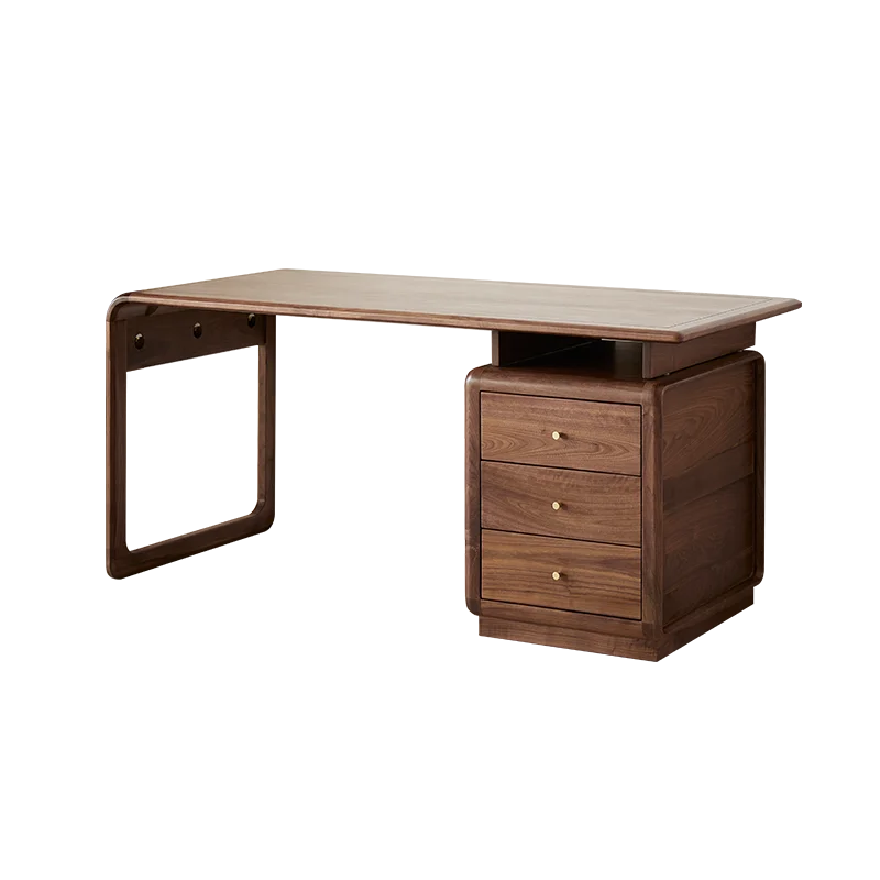 

Modern Minimalist Black Walnut Desk With Drawers Solid Wood Writing & Computer Desk For Home Office