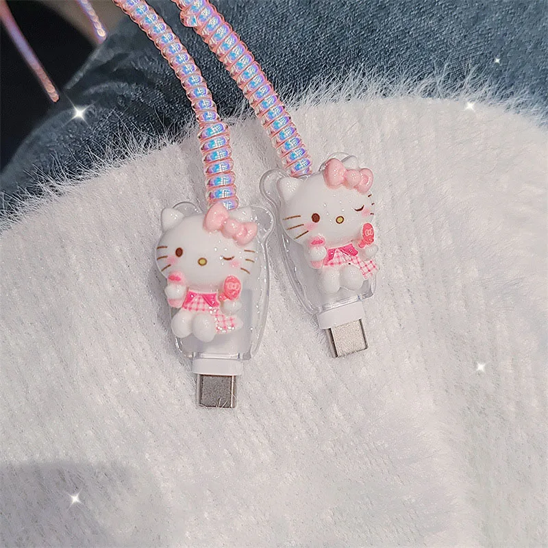 4pcs/set Sanrio Hello Kitty Data Cable Protective Case 20W for Iphone 15 14 Kawaii Cartoon Anti-fracture Charger Protective Case